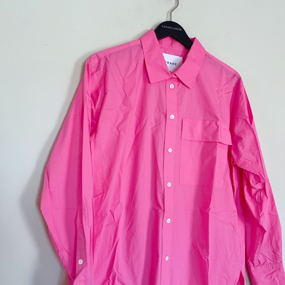 Frame The Oversized Vacation Shirt in Hot Pink Sz M - Picture 8 of 13